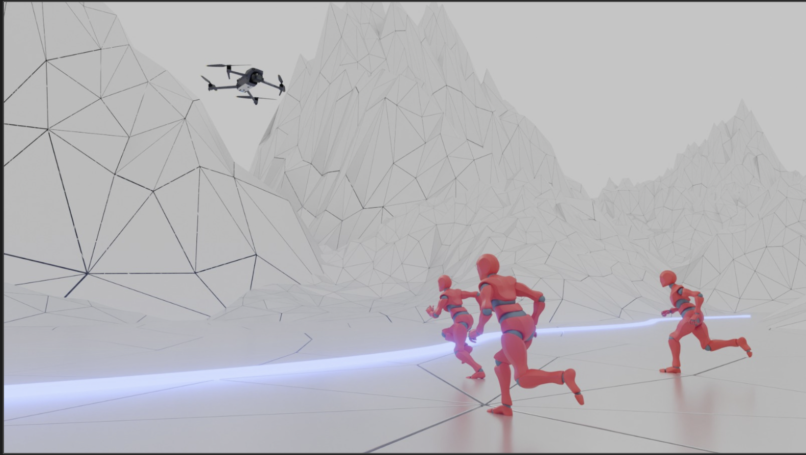 Mission rehearsal simulation with a drone and moving team avatars